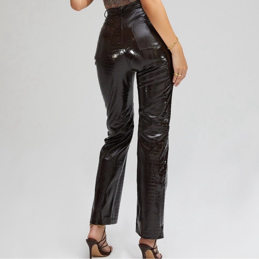 MISTRESS ROCKS LOS ANGELES High Waist Faux Croc Bootcut Dark Brown Trousers - Picture 3 of 14